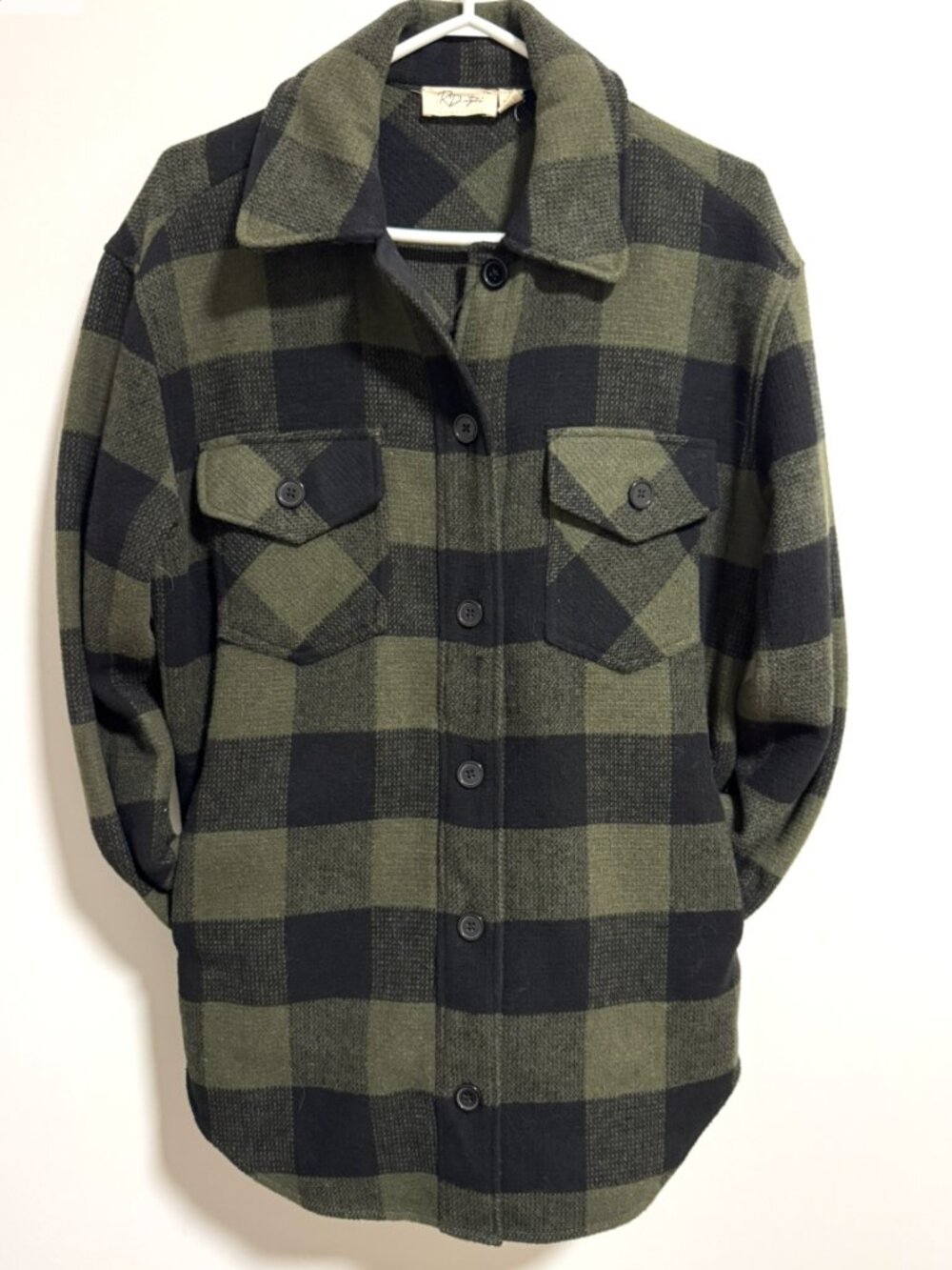 RD Style Conscious Olive Green Black Buffalo Plaid Longline Shacket – Small